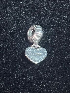 Pandora Stamped ALE Sterling Silver My Special Sister Heart Dangle Charm